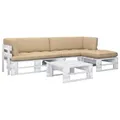 vidaXL 4-teiliges Paletten-Lounge-Set mit Kissen, Weiß, Kiefer