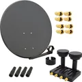 PremiumX SAT Anlage 80cm Antenne Quad Monoblock LNB 8xF-Stecker