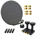 PremiumX Satelliten-Komplettanlage 80cm Satellitenschüssel Quad LNB Monoblock Astra 19,2 Hotbird 13, 2 SAT für 4 Teilnehmer