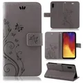 betterfon Hülle Kompatibel mit Huawei Y6 (2019) | Premium PU Leder Handyhülle Wallet Case für Y6 (2019) | Schutzhülle Blumen Klapphülle Handyhülle | Grau