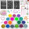 Gigmeta Glitzer Tattoo Set, 18 Farben Temporäre Glitzertattoo mit 138 
