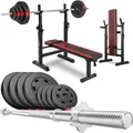 Hop-Sport Hantelbank Kraftstation 1080 mit Langhantel Set Gewichte 39/69/99 kg