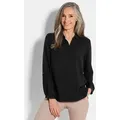 GOLDNER Klassische Bluse Kurzgröße: Zeitlose Viskosebluse mit Hemdkragen Fließende Hemdbluse mit Schlitzblende und Langarm schwarz 21