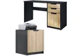 Vladon Aktenschrank Paris (Büromöbel-Set, mit 1 Schreibtisch und 1 Druckerkommode) Schwarz matt / Eiche Natur