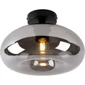 QAZQA - Art Deco Art Deco Deckenleuchte I Deckenlampe I Lampe I Leuchte schwarz mit Rauchglas - Busa I Wohnzimmer I Schlafzimmer - Rund - LED geeig... - Schwarz