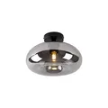 Qazqa Art Deco Deckenleuchte, Deckenlampe - Busa - Schwarz mit Rauchglas, Rund, 28cm, Ideal als Flur, Schlafzimmerlampe und Wohnzimmerlampe
