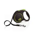 flexi® Black Design M | 5m Gurt Roll-Leine für Hunde bis 25 kg | schwarz/grün | ausziehbare Hundeleine | Gewicht 234.4 gr | Maße 11.2 x 16.1 cm