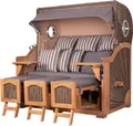 Strandkorb - bene living - Ammersee Grande XXL Teak Bullauge - PE grau - Modell 544 - 3-Sitzer inkl. Liftersystem