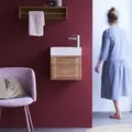 Badunterschrank aus Teakholz und Waschbecken aus cremefarbenem Marmor Basic crem