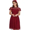 Voodoo Vixen A-Linien-Kleid Melody Burgundy Lace Flare Dress Retro Vintage Spitze rot M