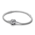 PANDORA Moments Flügel Herzverschluss Schlangen-Gliederarmband aus Sterling-Silber mit Zirkonia, Kompatibel Moments, Größe: 18 cm, 593680C01-18