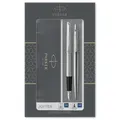 Jotter Duo-Geschenkset mit Kugelschreiber und Füller | Edelstahl mit Chromzierteilen | Nachfüllmine und -patronen mit blauer Tinte | Geschenkbox