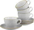 CreaTable Tasse Vintage Nature Stein, Kaffeetassen-Set, 8-tlg., Porzellan, Handgemalt, Gesprenkelt, Rustikales Außenband