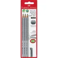 Faber-Castell 7097 - Bleistift GRIP 2001, Härtegrad B, 3er Packung mit Radierer