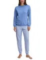 CALIDA Lovely Nights Bündchen-Pyjama, Schlafanzug Damen, 100% Baumwolle, hautfreundlich, weich, pflegeleicht Hydrangea Blue 44-46