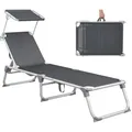 SONGMICS Sonnenliege mit Dach, Liegestuhl, Gartenliege, Aluminium, Rückenlehne verstellbar, klappbar, leicht, 55 x 193 x 31 cm, bis 150 kg belastbar, Garten, Balkon, Terrasse, rauchgrau GCB19GYV1