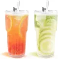 Glasbecher Eiskaffee Trinkglas 600ml mit Deckel Strohhalm Cocktailglas 2er Set