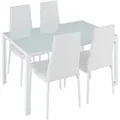 tectake Esszimmergruppe, Weiß, Metall, Rechteckig, 70x75x120 cm, Esszimmer, Bänke, Tisch- & Eckbankgruppen