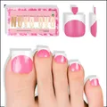 Scharfe Quadrat French Tip Zehennägel – 240 Stück in Rosé Glitter mit 15 Größen
