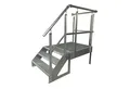 Kaminbau Mierzwa Außentreppe Stahltreppe 3 Stufen Treppen Höhe 57 cm & Podest mit und ohne Geländer, für Geschosshöhen bis 57 cm, Stufen Gitterroststufen nach DIN 24531, (Wählbare Treppen Ausrichtung und ob mit oder ohne Geländer)