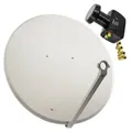 PremiumX Satelliten-Komplettanlage 100cm Satellitenschüssel Hellgrau Satellitenantenne Twin LNB F-Stecker, SAT bis 2 Teilnehmer