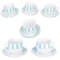 MamboCat Split türkis Kaffeetassen mit Untertassen für 6 Personen I weißes Porzellan-Set mit Streifen für Frühstück & Kaffee I Je 6X Teetassen 200ml & Untertassen