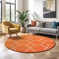SANAT Wohnzimmerteppich – Pflegeleicht, für jeden Raum geeignet – Öko-Tex zertifizierter Flächenteppich – Trellis Muster, Orange, 150 cm Rund