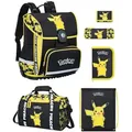 Gelber Pokemon Schulranzen mit Pikachu Motiv - Set 6-teilig mit Sporttasche - Pokémon Schultasche Ergonomisch, Leicht, Kompakt für 1. bis 4. Klasse - Gelb