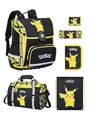 Familando - Schulranzen Set 6-teilig mit Sporttasche - Pokémon mit Pikachu Motiv - Ergonomisch, stabil & mit gepolstertem Rücken - 990g leicht, 16L Volumen - Mit Reflektoren - ab 1. Klasse