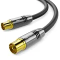 deleyCON 3,0m 4K TV Antennenkabel Koaxialkabel TV-Kabel HDTV FULL HD - IEC-Stecker zu IEC-Buchse - Metallstecker - Analog Digital - Schwarz