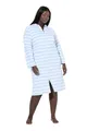 Ulla Popken Damen große Größen Übergrößen Plus Size Bademantel, Streifen, 2-Wege-Zipper, Langarm, Frottee blau 62+ 821543700-62+