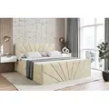 ALTDECOR Boxspringbett mit Fußteil, H3 Matratze und Topper - 160x200 cm - MILTIO-Z - Beige Samt - Polsterbett mit Bettkasten und Lattenrost, Bett ... - Beige