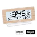 ADE Funkwecker digital mit Batterie | Tischuhr mit Temperaturanzeige und Kalender | Gehäusefront aus echtem Bambus | LCD-Display mit Beleuchtung auf Knopfdruck