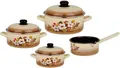 GSW Topf-Set Madeira, Stahl-Emaille (7-tlg., je 1 Kochtopf 16/20/24 cm, 1x Stielkasserolle 16 cm), ideal für Allergiker, Induktion