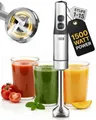 Lebenlang Stabmixer Edelstahl 1200W, Stufenlos verstellbar, Turbo-Pürierer + Messbecher, 1200 W, 4 Klingen Technologie, Extralanges Kabel, Cremige & feine Ergebnisse