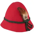 Breiter Original Kinder Stopselhut Filzhut Trachtenhut aus 100% Wolle - mit 2-Fach Seidenkordel & Kleiner Feder für Mädchen & Junge 52 Rot