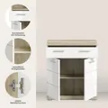 Lambada Badschrank 2 Türen, 1 Schublade Weiß hochglanz, Eiche Nachbildung.