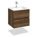 VILSTEIN Waschbecken mit Unterschrank – Set 60 cm Dunkelbraun – Waschbeckenunterschrank [Soft-Close SCHUBLADEN] & Keramik-Waschbecken – Modernes Badezimmermöbel aus feuchtigkeitsbeständigem Material