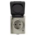 REV AquaBase 1-fach Steckdose - Feuchtraum, spritzwassergeschützt IP54 zweipolig, bis 2,5mm², 230V~, 50Hz, 16A,Aufputz, grau