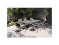 OUTFLEXX Garten-Essgruppe, silber/schwarz, Edelstahl/Granit/Textil, 200x100 cm, 6 Stühle, padded, Armlehnen aus Teak