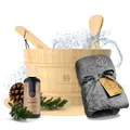 Liebenstein® Wohlfühl Sauna Set - 3 tlg. – Enthält Sauna Eimer mit Kelle [4L], Saunahandtuch (anthrazit) und Saunaaufguss (Orange, Zitrone), hochwertiges Sauna Zubehör Set oder als Sauna Geschenk Set