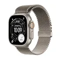 Apple Watch Ultra 3 GPS + Cellular 49 mm Premium Smartwatch für Lauftraining und Kombinationssport mit robustem Titangehäuse in Natur und Milanaise Armband in Natur (Medium)