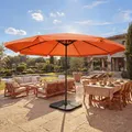 Sonnenschirm Meran Pro, Gastronomie Marktschirm mit Volant Ø 5m Polyester/Alu 28kg terracotta mit Ständer