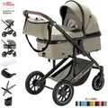 Daliya® FLEXI-PRO M 2in1 Kombikinderwagen Buggy Sportwagen Reise-Kinderwagen Leichter Babywagen Klappbar mit Liegefunktion Höhenverstellbar Umbau... - Beige