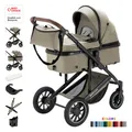 Daliya® Kombi-Kinderwagen FLEXI-PRO M 2in1 Kinderwagen & Buggy, Reisekinderwagen, XXL Set, (10-tlg), Einhändig abnehmbare Wanne, Alu-Rahmen, Gummireifen, Gurte, UV 50+, Beige