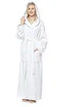 Arus Damenbademantel mit Kapuze, knöchellang, Baumwolle, L-XL Lang, Weiß