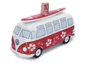 BRISA VW Collection - Volkswagen Spar-Büchse-Schwein-Dose mit Surfbrett im T1 Bulli Bus Samba Design (Flower Power/Rot)