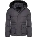 SOULSTAR Herren Winterjacke S2RISOR Parka Lang Puffer Jacke mit Kapuze & abnehmbarem Kunstfell Pufferjacke - Dunkelgrau - M