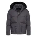 SOULSTAR Winterjacke S2RISOR Parka Lang Puffer Jacke mit Kapuze & abnehmbarem Kunstfell Pufferjacke grau M