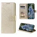 CoverKingz Handy Case kompatibel mit iPhone 14 Pro Max - Handy Cover mit Kartenfach Phonecase - Smartphone Hülle klappbar Motiv Mandala Gold